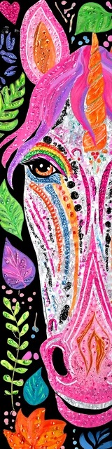 Free dragon bookmark featuring the face of a chalk-style unicorn